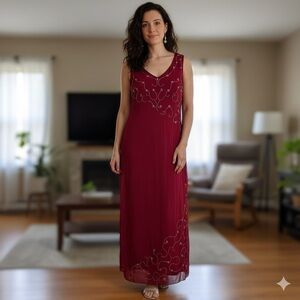 April Cornell Sz S Vintage Red Beaded Boho Maxi Dress